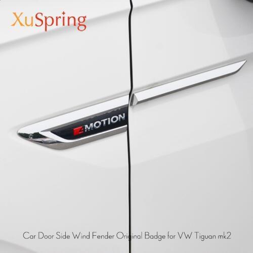 For VW Tiguan 2016 2017 2018 2019 MK2 Car Chrome Side Wing Fender Emblem Badge With 4 Motion Sticker Trim Original Car Styling