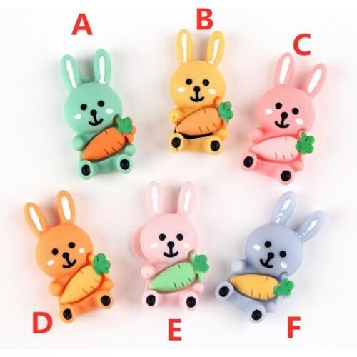 Kawaii Resin Cabochons Cute Animal Rabbit Clay Beads Ornament Hair Clip Bow Center DIY Patch sticker Cameo 10PCS 14*28MM