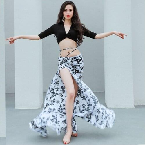 Belly Dance Suit Modal Top Half sleeve Split Skirt Performance Clothes Female Adult Elegant Bandage Set Competition Clothing