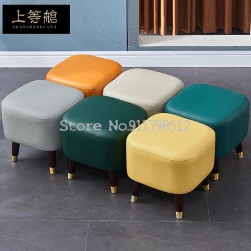Leather sofa stool shoe changing stool footrest small leather stool household first layer cowhide living room high-end light lux