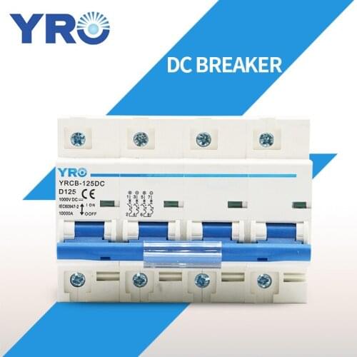 4P DC 1000V Solar Mini Circuit Breaker 80A 100A 125A FOR PV System Battery Main Switch YRCB-125DC