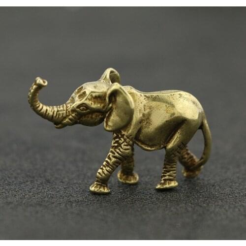 Antique Pure Copper Mini Elephant Figurines for Home Decoration Office Tea Pet Desktop Animal Ornaments Bronze Carving Handles