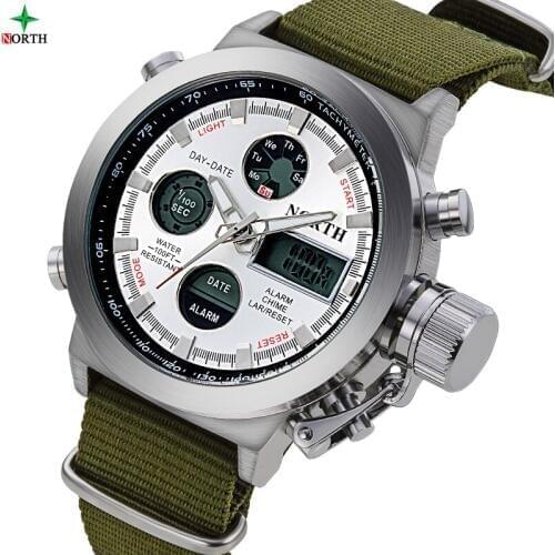 Men Watch Top Luxury Brand NORTH LED Display Nylon Sports Watches Digital Military Mens Quartz Wristwatches Relogio Masculino