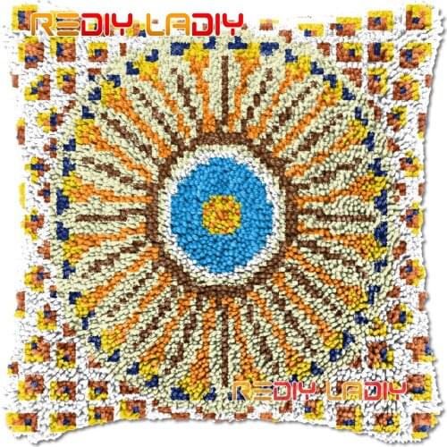 Latch Hook Cushion Yellow Mandala DIY Needlepoint Kits Chunky Acrylic Yarn Arts Crocheting Lofty Pillow Case Hobby & Crafts