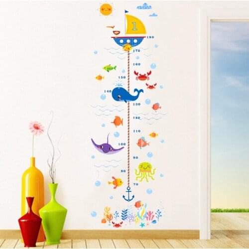 Diy seabed fish shark bubble height measure wall stickers for kids room bathroom home decor growth chart cartoon wall decals art