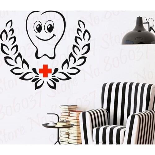 Dental Clinic Wall Decal Red cross Poster Vinyl Wall Decals Decor Mural Orthodontics Tooth Brushing Dentistry Sticker WL807