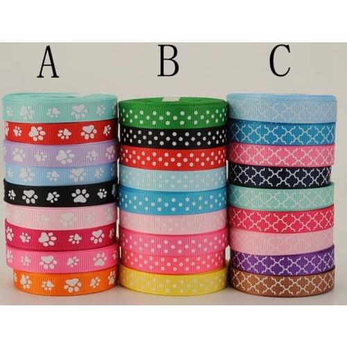 NEW fixed 45yards mixed 9 style cute paw/dots /rhombus pattern printed Grosgrain Ribbon, each is 5 yards