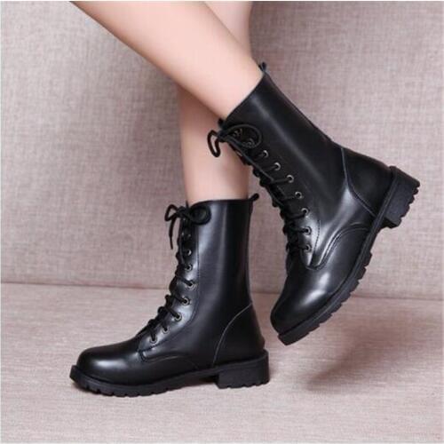 2019 New Buckle Winter Motorcycle Boots Women British Style Ankle Boots Gothic Punk Low Heel ankle Boot Women Shoe Plus Size 42
