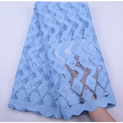 New arrival Sky Blue Water Soluble Lace fabric High Quality African Guipure Cord Lace fabric with Stone for Nigeria Dress Party
