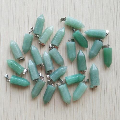 Wholesale 50pcs/lot 2018 fashion good quality natural stone green aventurine hexagonal pillar charms pendants for jewelry making