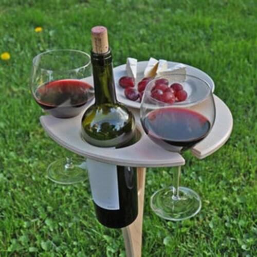 Outdoor Portable Foldable Wine Table With Round Desktop Mini Wooden Easy To Carry Rack Picnic Party Travel Tools Wine Table