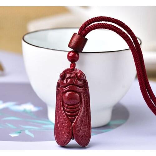 Natural Purple Cinnabar Blockbuster Cicada Pendant Necklaces Manual Rope Women Men Necklace Fashion Jewelry Gift Dropship