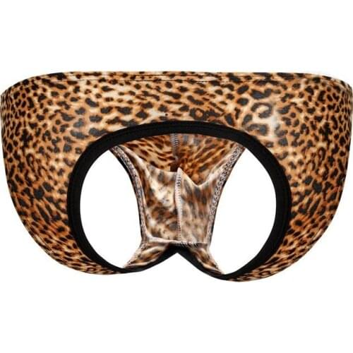 Sexy Fashion Leopard Print Thongs Man Sexy Funny Backless G Strings Underwear Gay Male Penis Pouch Thongs Jockstrap Underpants