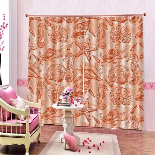 Seaside sea shells beach starfish Curtain For Childrens room bedroom Blackout Window Drapes Sets(Left and Right Side)