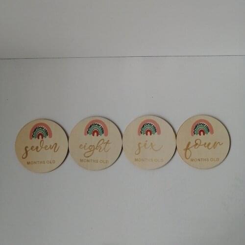 Handmade Rainbow Newborn Photo Props Wooden Milestone Discs Baby Age Monthly Milestone Card