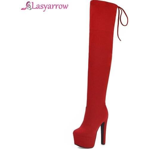 Lasyarrow Winter Thigh High Boots Women Brand Fashion Warm Fur Shoes Women Casual High Heels Platform Boots Size 33-48 J1081