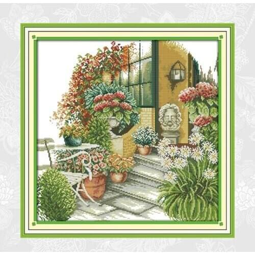 The leisurely courtyard Patterns DMC Embroidery Printed on Canvas Cross Stitch kits DIY Handmade Needlework Crafts