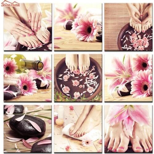 ShineHome-9pcs Canvas Prints Modular Painting on Wall Yoga Spa Treatment Nail Body Salon Massage for Hands Feets Artwork Picture