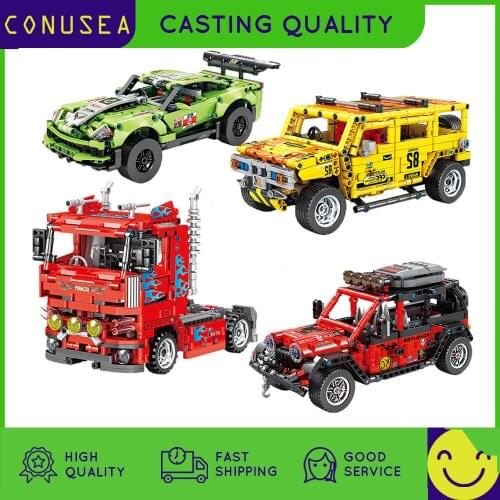 Building Blocks Brick High-Tech Super Sport Car Truck Off-Road Model Bricks Moc Mechanical Pull Back Vehicle Toys for Kids Gifts