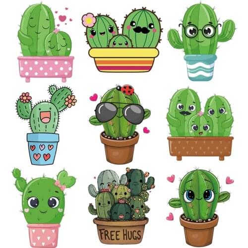 Iron-on transfers for clothing Cute cactus thermoadhesive Patches Appliques on custom patch tops clothes heat transfer stickers