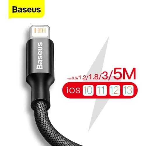Baseus USB Cable For iPhone 12 11 Pro XS Max XR X 8 7 6s Plus 5s SE 5M Fast Charging Charger Data Phone Cable For iPad Wire Cord