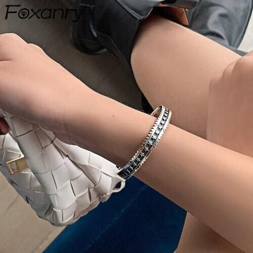 Foxanry Vintage Handmade 925 Sterling Silver Stars Bangles & Bracelet for Women New Fashion Thai Silver Birthday Party Jewelry