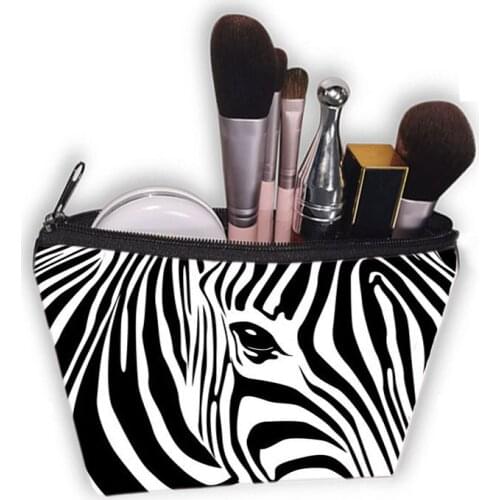 Water Resistant Makeup Bag Zebra Stripe Brown Pink Leopard Print Linen Cosmetic Bag Organizer Bag Women Beauty Bag Travel Bags