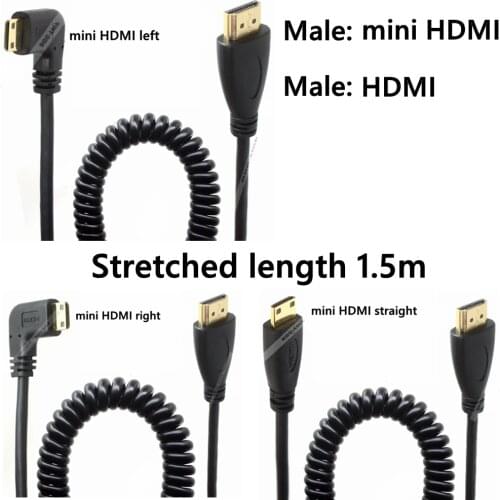 High Speed Mini-HDMI to A-HDMI Cable Gold-Plated Spring Curl HDMI-compatible V1.4 3D Cable for Sony Canon Camcorders