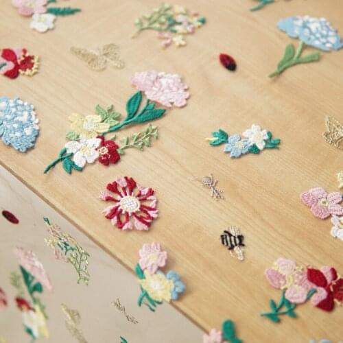 High quality soft mesh lace fabric Delicate small floral embroidery tissu High end clothing DIY dress fabrics