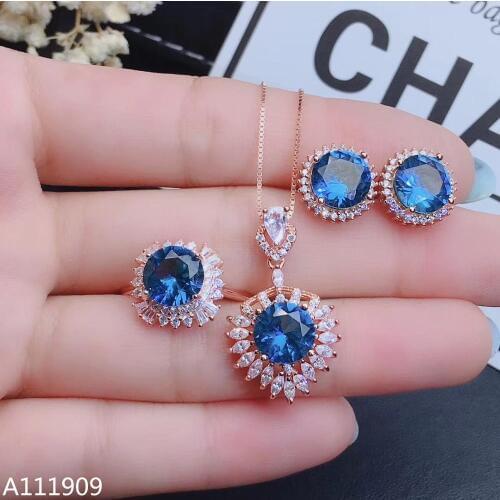 KJJEAXCMY boutique jewelry 925 sterling silver inlaid Natural topaz Necklace Ring Earring fine Female Suit Support Detection