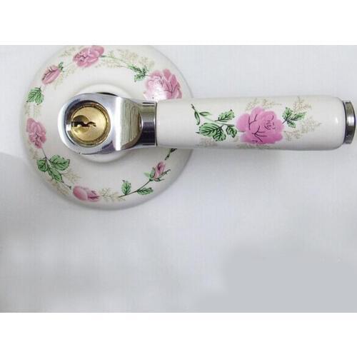 Bed bath sitting room store room pink rose Ceramic copper lock villatic rural lock silver color handle indoor lock