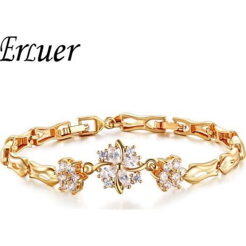 ARUEL Fashion Chain Link Bracelets & Bangles For Women White Austrian Crystal Flower Jewelry Bohemia Style Pulseras Femme Gifts