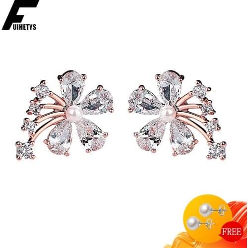 Bali Jelry Trendy Earring Silver 925 Jewelry Zircon Gemstones Flower Shaped Stud Earrings Ornaments for Women Wedding Engagement