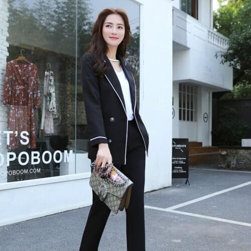 2 piece set women Suit femal autumn and winter new High quality long section temperament small suit jacket + pants two-piece set