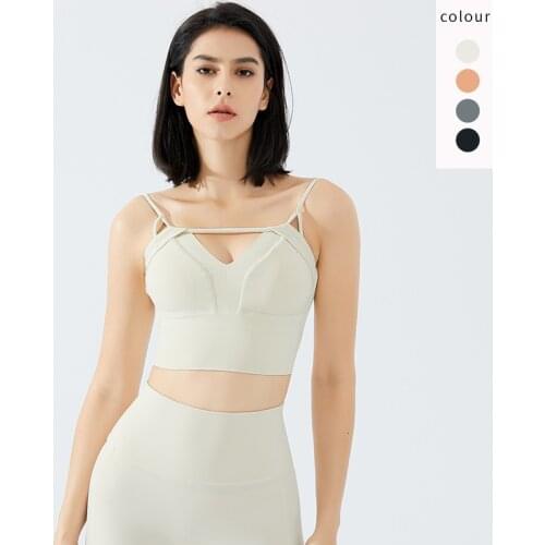 2021 Summer New V Collar Sports Bra Women Thin Shoulder Strap Shockproof Yoga Vest Sexy Big U Back Quick Dry Fitness Dance Bra