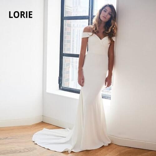 LORIE Off-the-shoulder Simple Soft Satin Ivory Wedding Gown Mermaid V-neck Backless Sleeveless Vestido de novia Plus Size