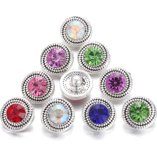 10pcs/lot Mixed 12mm Snap Buttons for Snap Button Jewellery Rhinestone Round Metal Snaps Fit 12 Mm Snap Jewelry Bracelets