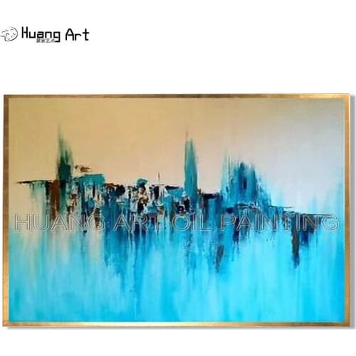 100% Hand-painted Yellow and Blue Colors Abstract Oil Painting on Canvas Hang Oil Painting for Room Decor Knife Abstract Art