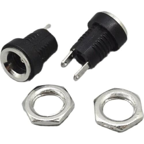 100PCS DC-022B DC power socket DC002B 5.5 * 2.1 MM sockets connector with nuts 2pins soldering ROHS Free shipping