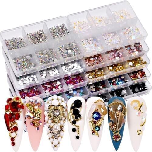 2021 New Colors Mixed 3D Decoration AB Crystal Flat Back Rhinestone Diamond Gem Glitter Nail Art Decoration Nails Accessories