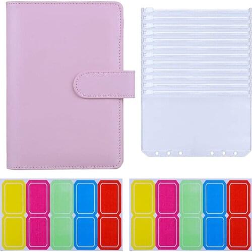 A6 PU Leather Binder 6-Ring Budget Binder With 12 Pieces A6 Binder Pockets With Cash Envelopes, Budget Envelopes