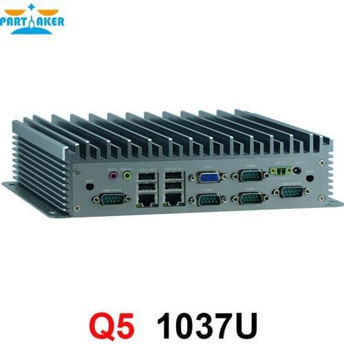 Fanless PC with 2 LAN Mini PC 8-36V Wide Voltage 6 COM Industrial Computer with Intel 1037U i5 3317U Processor