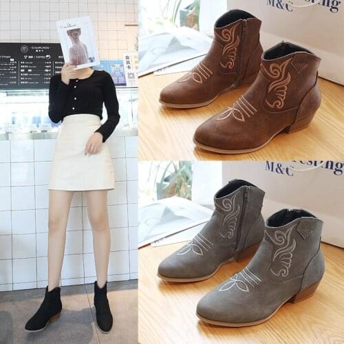 Thick Heels Ankle Boots for Women Moccasin Boots Round Toe PU Chelsea Boots Roman Slip on Short Boots for Women Shoes Autumn New