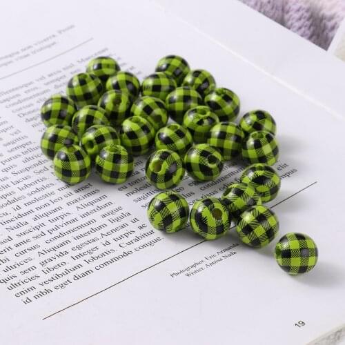 30Pcs 16mm Plaid Printing Beads Natural Handmade Wood Beads Round Polished Loose Spacer Beads For Jewelry Making DIY Accessories