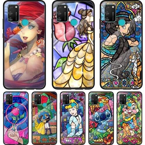 Mosaic Princess Tempered Glass Cover For Honor 30 20 10 9X 8X Pro Plus Lite Silicone Phone Case Coque
