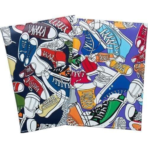 Colorful Print Canvas Shoes Passport Cover Fashion PU Leather Passport Holder Credit Card Holder For Kids Men Women