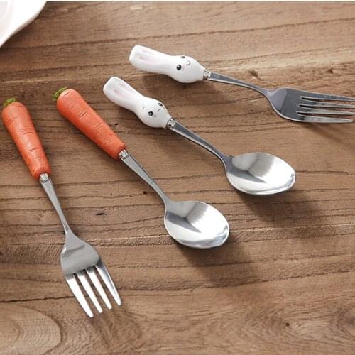 Kids equipment baby tableware cutlery infant food feeding spoon fork radish cartoon shape tableware childrens tableware