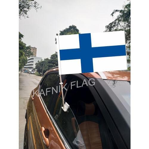 KAFNIK,30*45CM Finland Window Car Flags and Banners Countries World Custom Flags with 43/52cm flagpole for car decoration