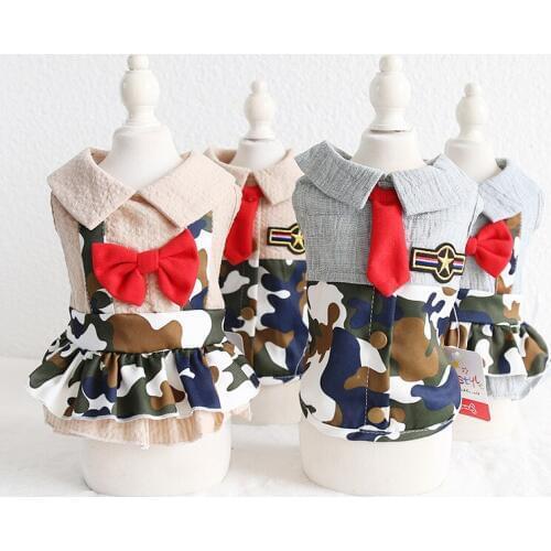 Lovers Bow Camouflage Pet Dog Clothes Spring Jacket Coat Cat Dress Dog Dress Pet Dress Clothing terrier Teddy XS-XL