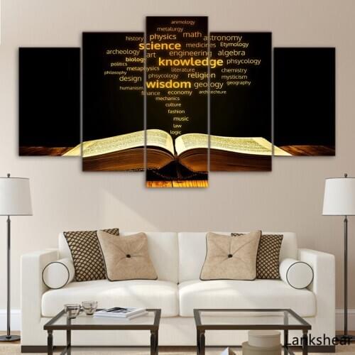 Print Painting Canvas Kids Room 5 Pieces Academic Words Golden Religion Bible HD Decor Wall Art Frame Poster Modular Picture
